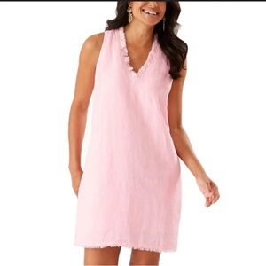 Tommy Bahama Two Palms Ruffle V-Neck Sleevless Light Pink Linen Shift